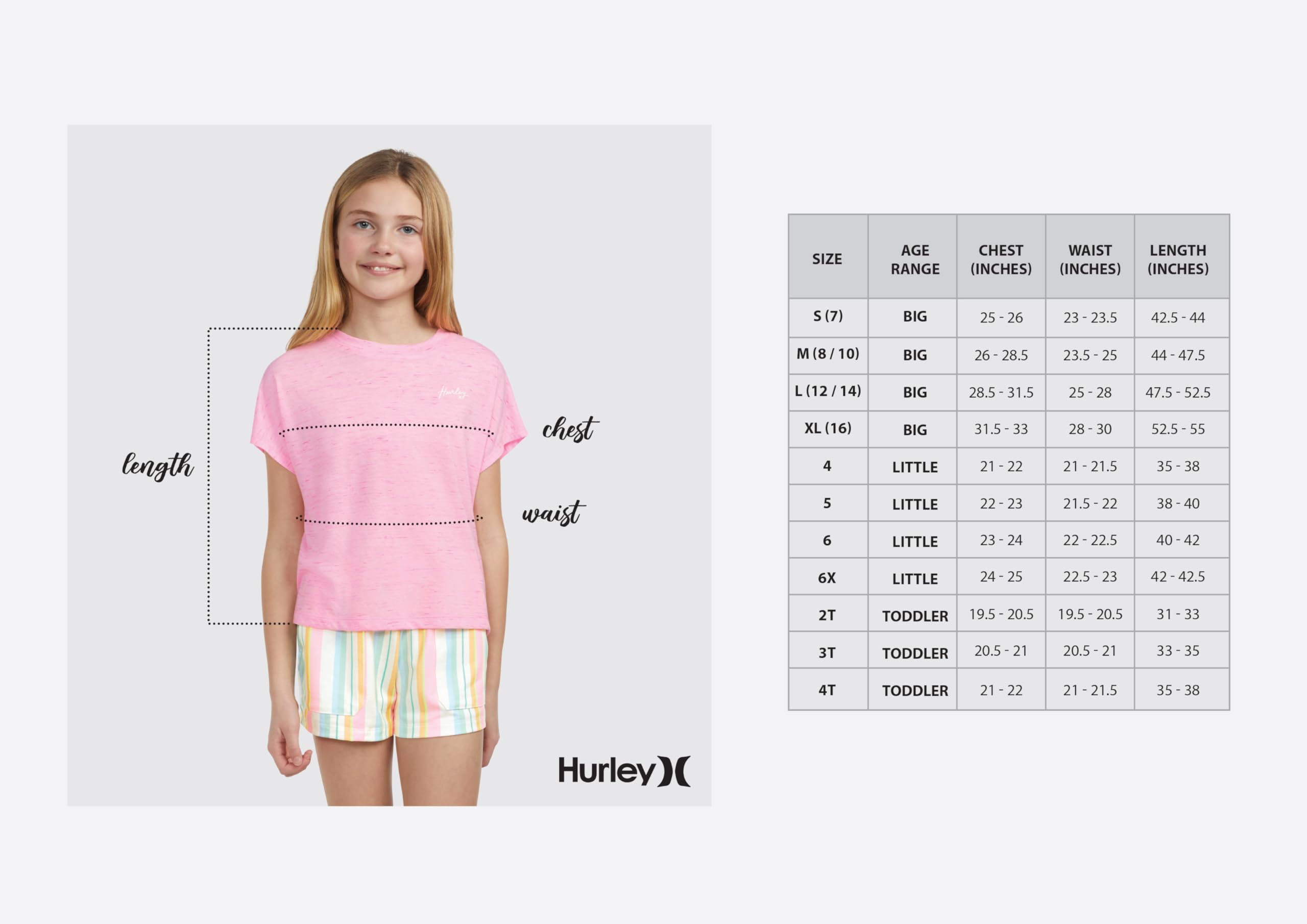 Hurley Soft Knit Basic T-Shirt Maglia Morbida Maglietta Basica Bambine e Ragazze