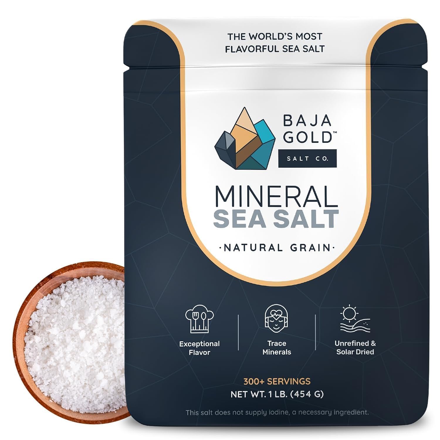 Baja GoldMineral Sea Salt – Unrefined Mineral-Rich Sea Salt, 454g –Natural Grain Crystals packed with Trace Minerals, Ideal for Gourmet Cooking, Healthy Eating, and Versatile Applications