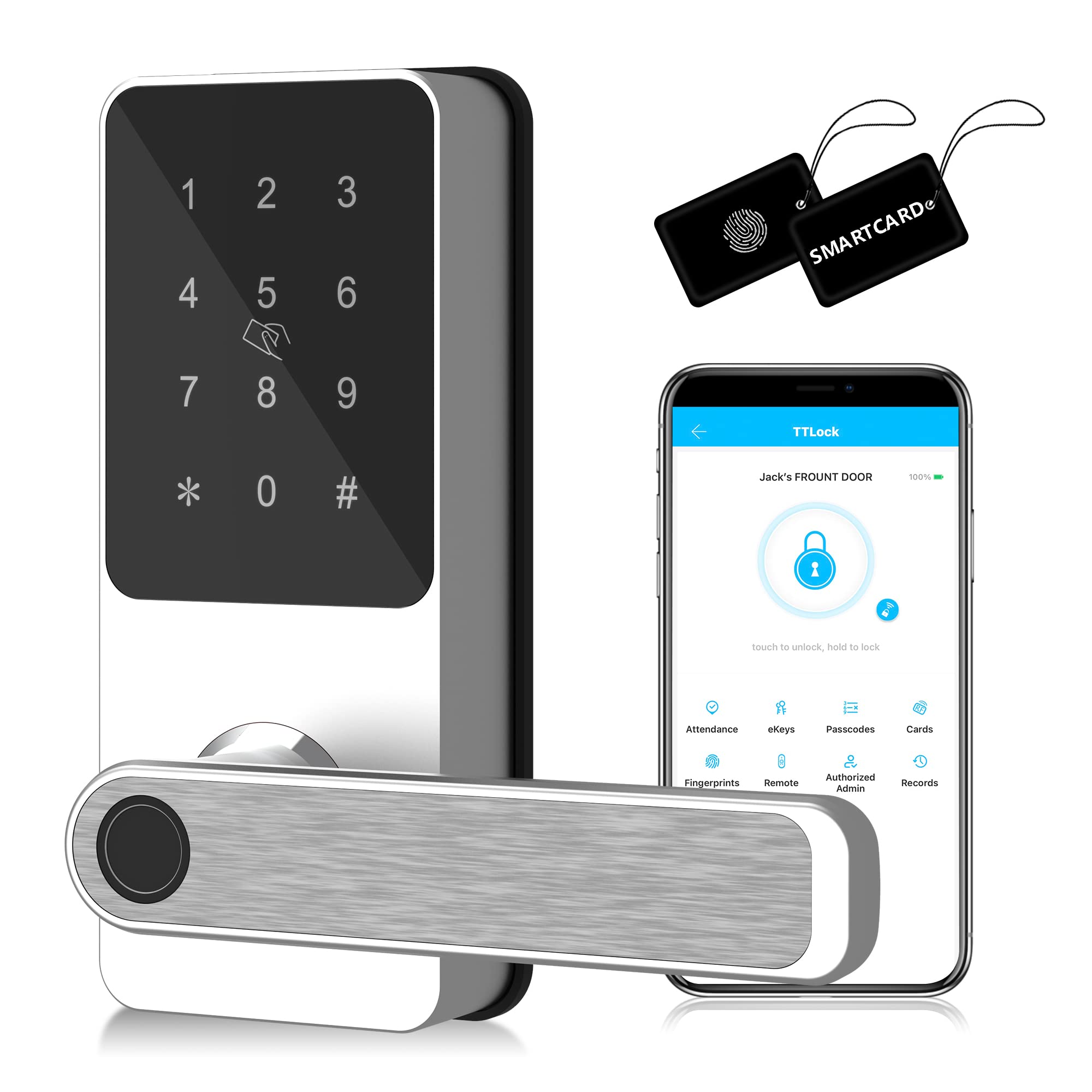 HOTATA Smart Lock, 6-in-1 Keyless Entry Door Lock Fingerprint,Bluetooth,Code,IC Card,Key,Remote Unlo