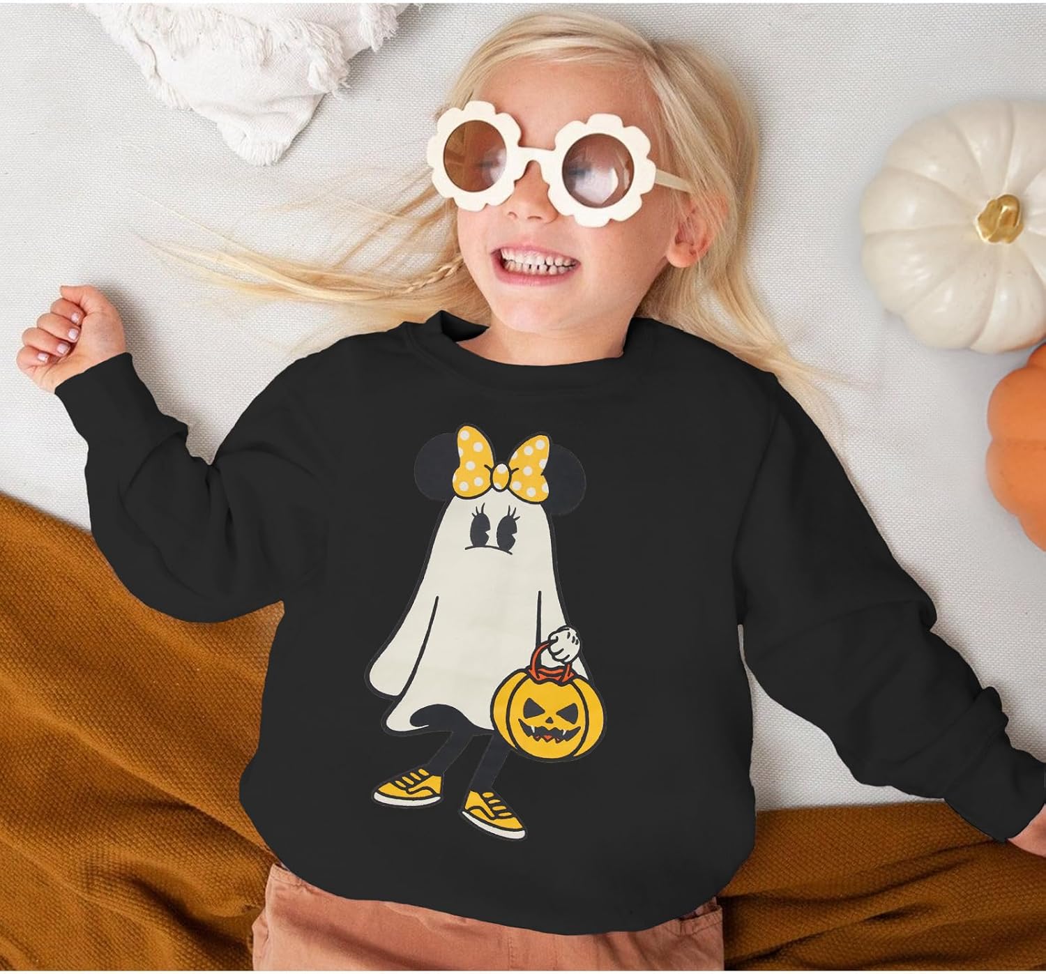 Toddler Baby Girls Halloween Sweatshirt Bowknot Ghost Pumpkin Long Sleeve Shirt Crewneck Pullover Spooky Season Top - Image 2