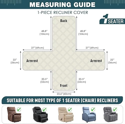 Miniatura 168 de TAOCOCO Funda para silla reclinable 100% impermeable, fundas antideslizantes para silla reclinable con bolsillo, protector de muebles lavable