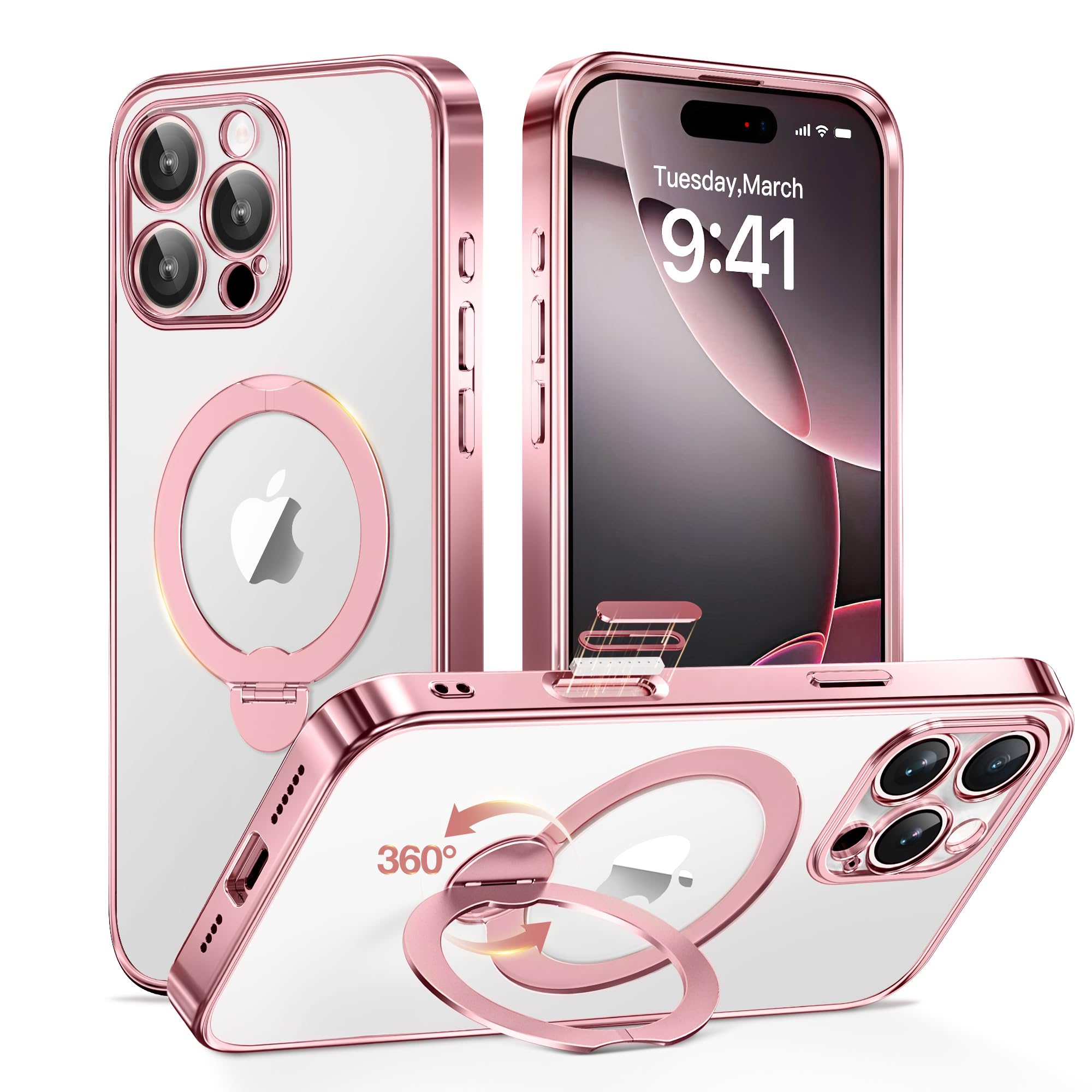 Funda para iPhone 16 Pro con soporte magnético giratorio de 360°, [compatible con Magsafe] [protección militar] [soporte de anillo