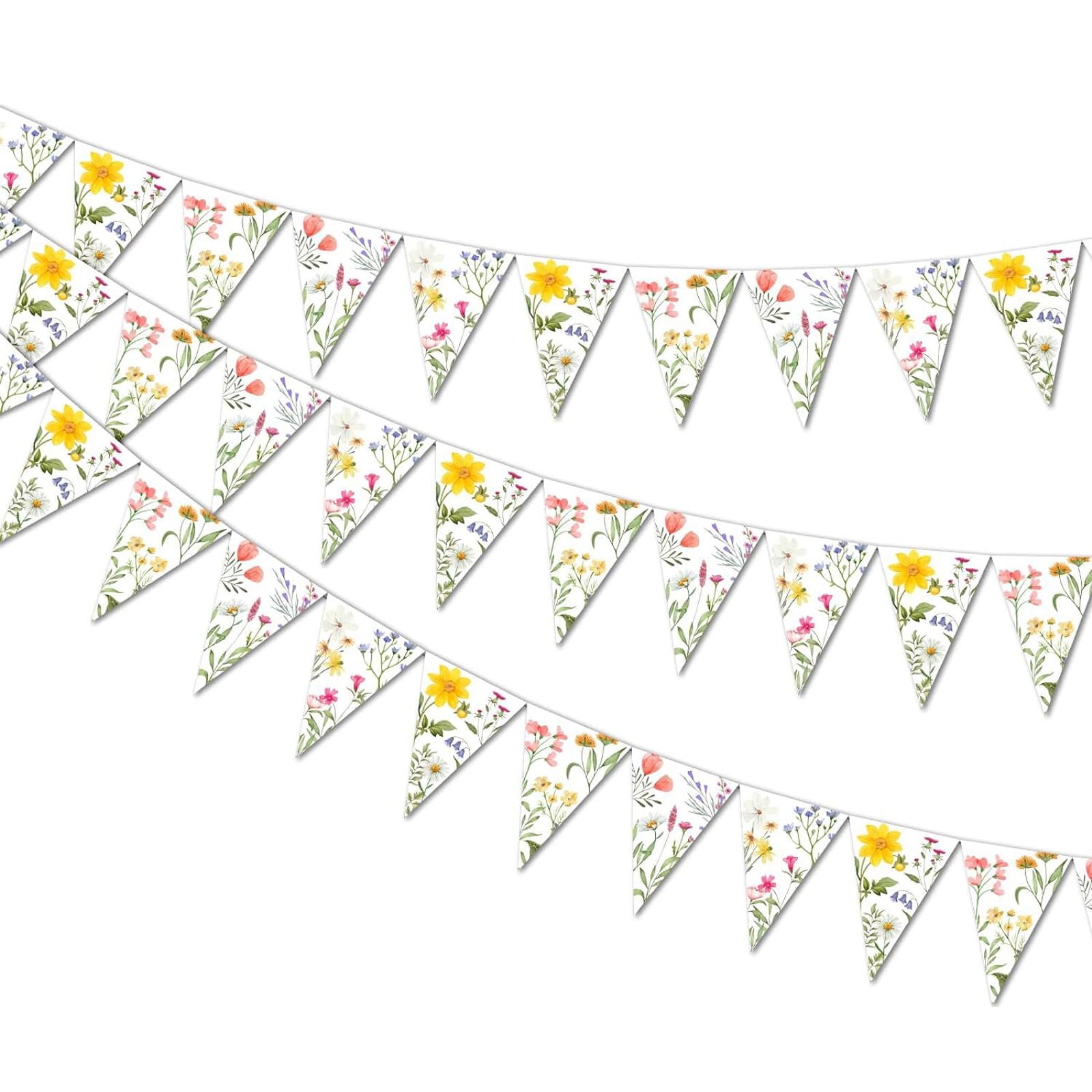 Floral Bunting Flags - Vintage Floral Design Party Decorations, 24 Pieces Paper Bunting for Adult Party, Home Celebration, Wedding, Birthday Decor