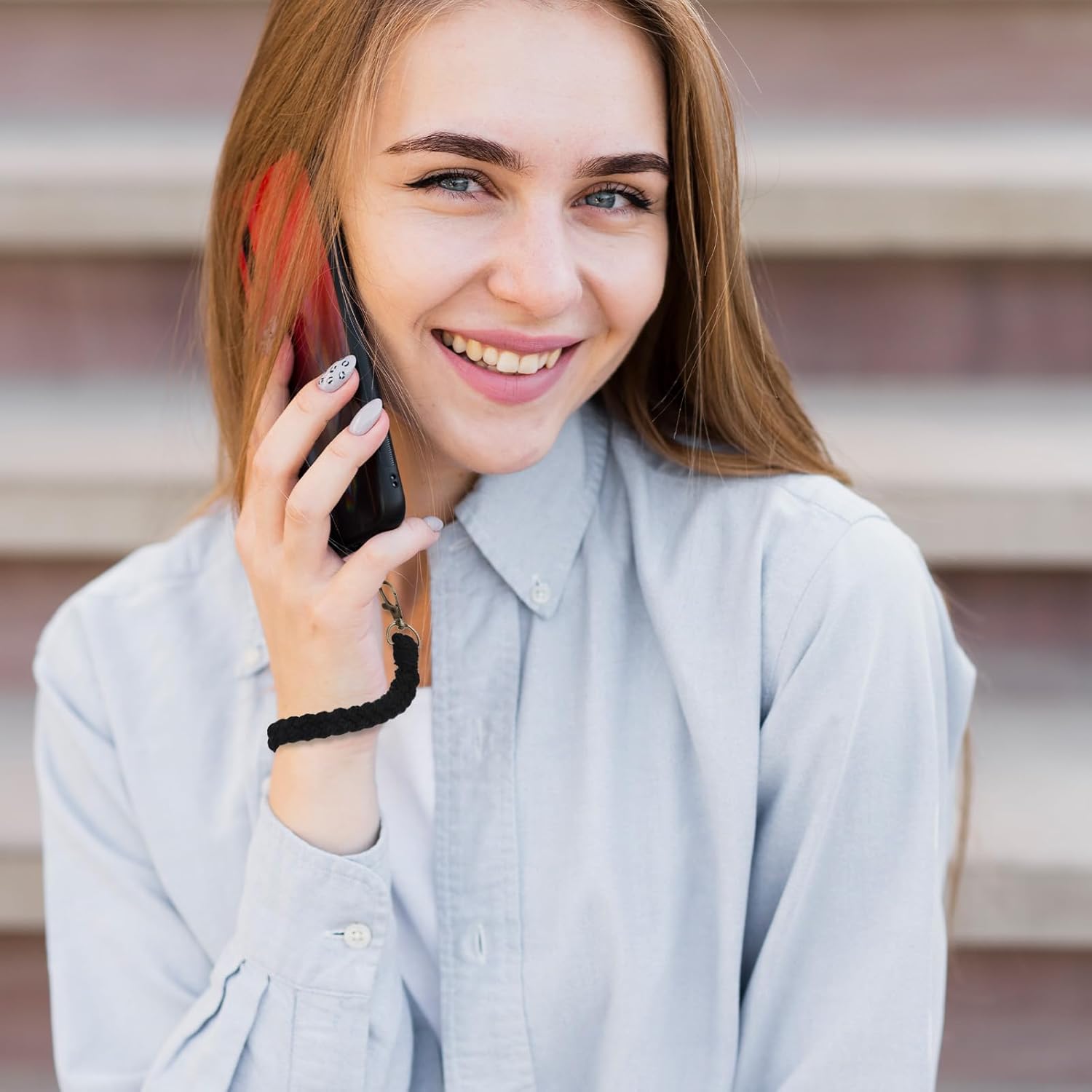 3PCS Boho Phone Wrist Strap, Macrame Phone Wrist Lanyard, Cellphone Lanyard with Tether Tab, Country Style Wrist-Lanyard for Women, 3 Colors Smartphone Chain Charm Braided Wristlet (White/Black/Cyan) - Image 6