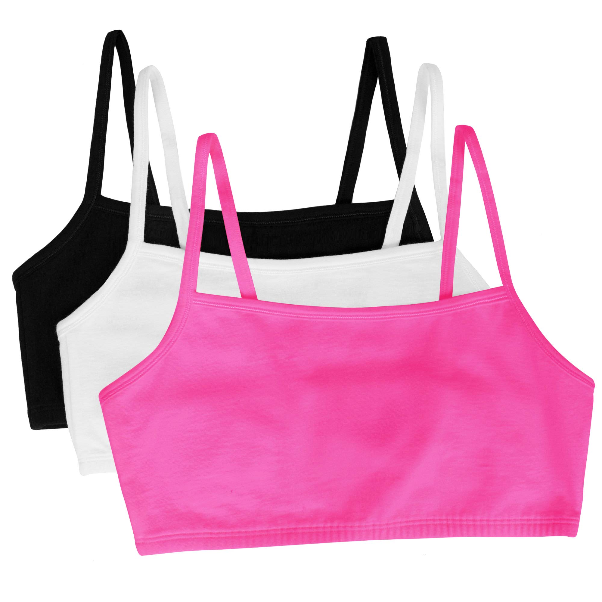 Fruit Of The Loom Women's Spaghetti Strap Cotton Pullover Sports Bra, Stripe /Stripe/Black/Black/Red/Red