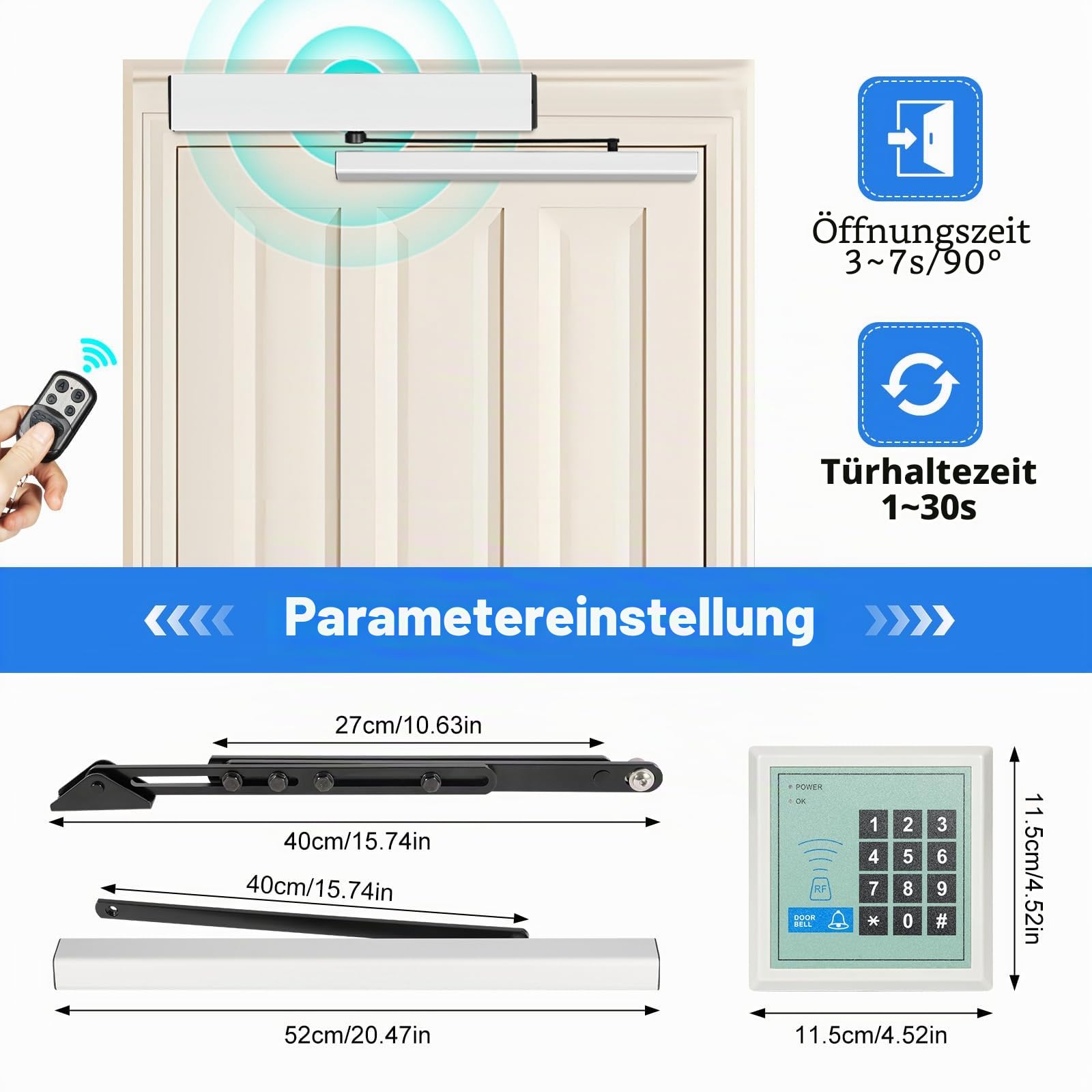 Automatischer TüRöFfner SchwingtüRmotor Mit Fernbedienung Elektrischer Druckarm TüRantrieb Elektrische TüRschließEr SchließEr SchwingtüR Max.120° Elektrisch SchwingtüRöFfner DrehtüRöFfner