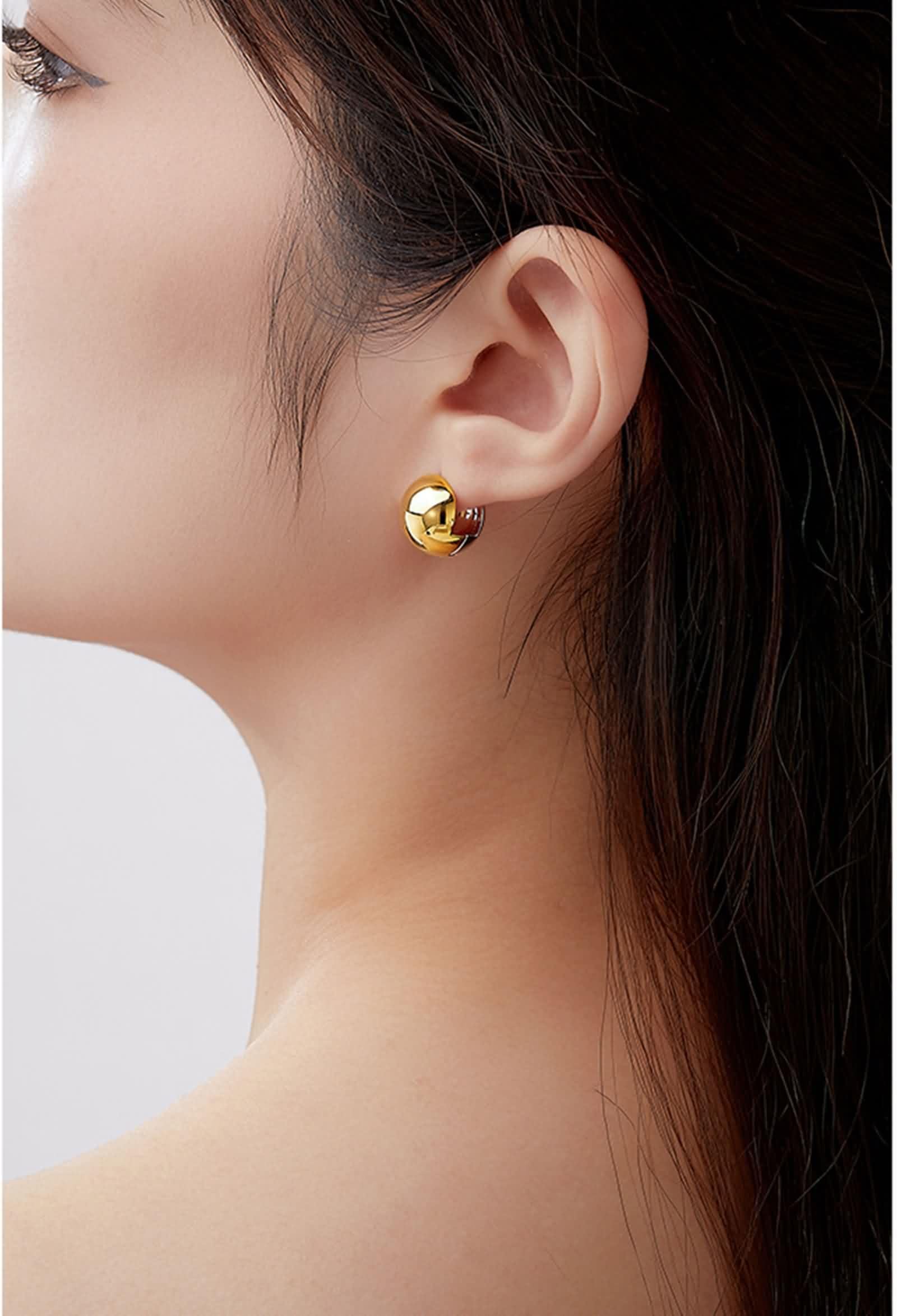 KnSam Pendientes de aro de oro amarillo 750 para mujer, tamaño doble, tamaño pequeño, oro de 18 quilates