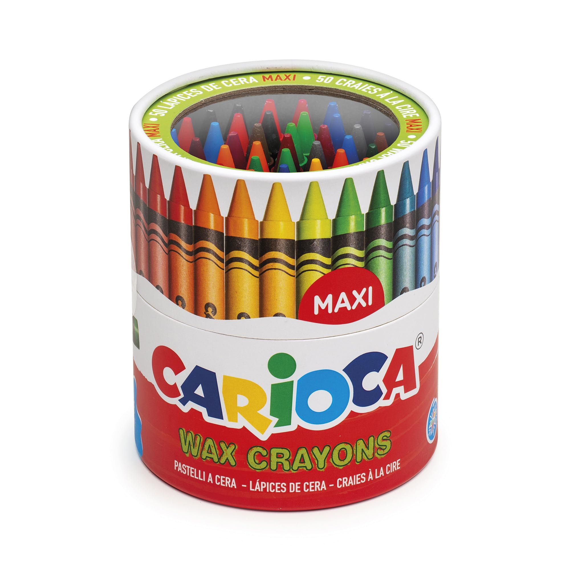 Carioca MAXI WAX | 42388 - Scatola Pastelli a Cera Maxi, Colori Assortiti, 50 pezzi, Multicolore