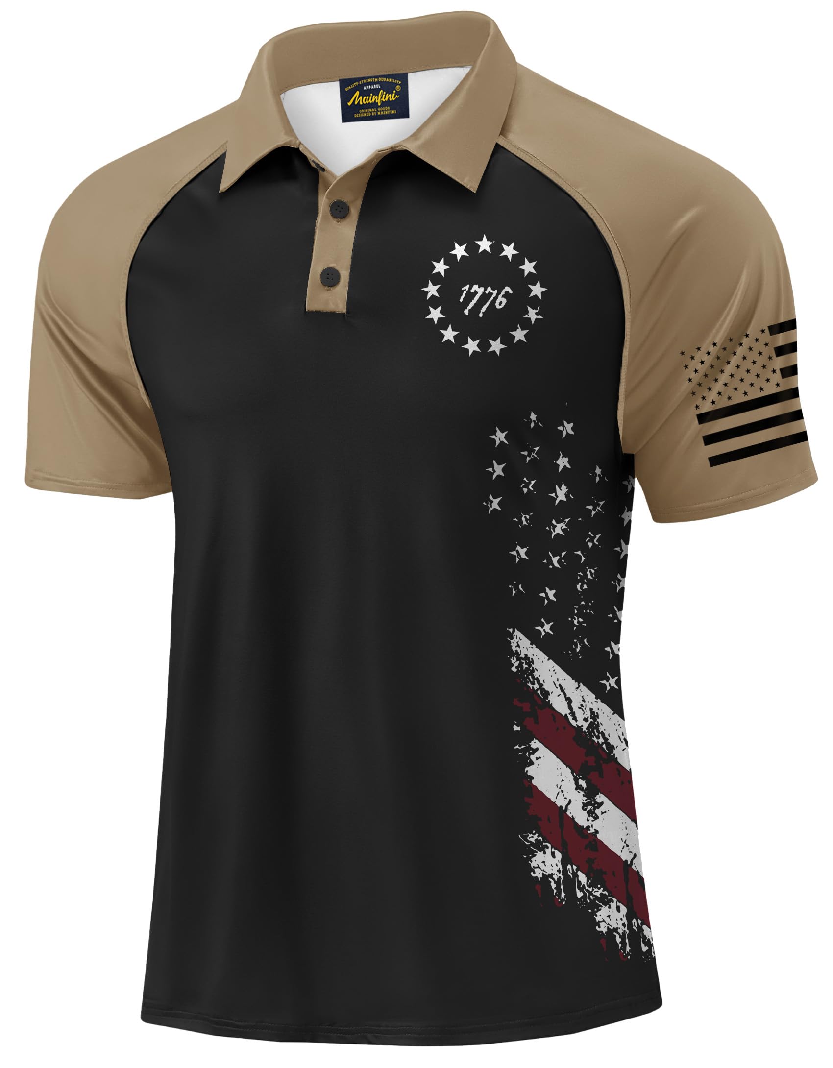 Mainfini Men's Patriotic Polo Stretch UPF 50+ Raglan American Golf Shirts