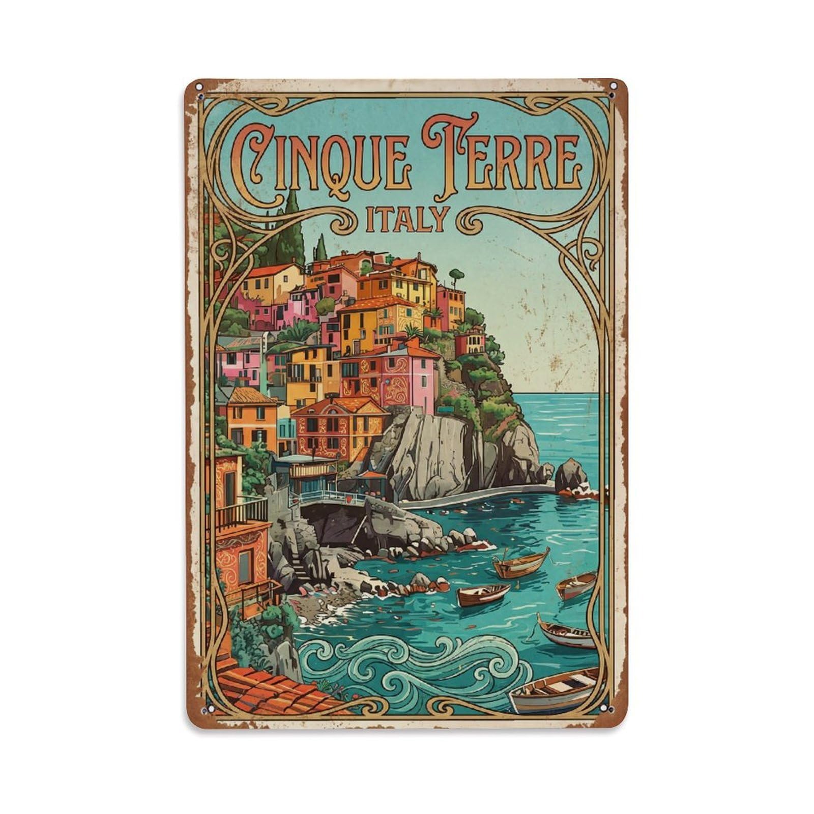 Yrnq 08X12inch Vintage Style Vintage Travel Cinque Terre Italy Boulevard Metal Tin Sign