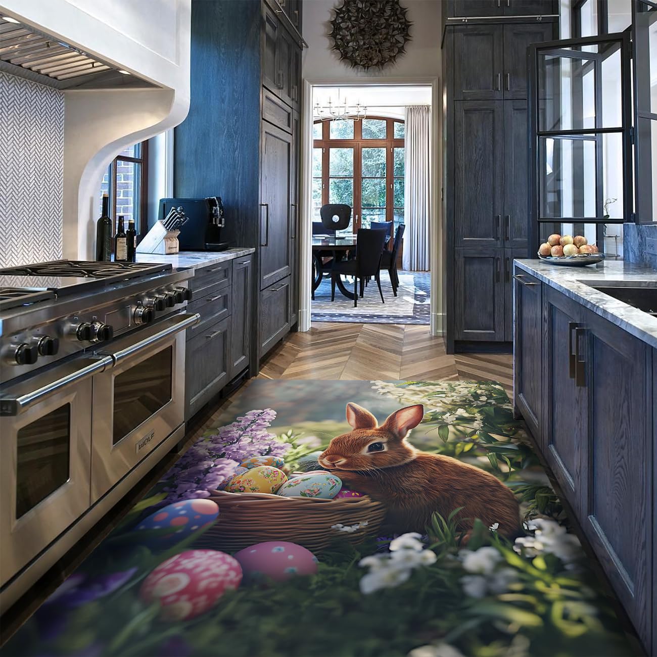 Tappeto Soggiorno Sottile 120x180cm Uova di coniglio di Pasqua Motivi floreali Tappeti lavabili per camera da letto Sala da pranzo Nursery corridoio Uova colorate di primavera