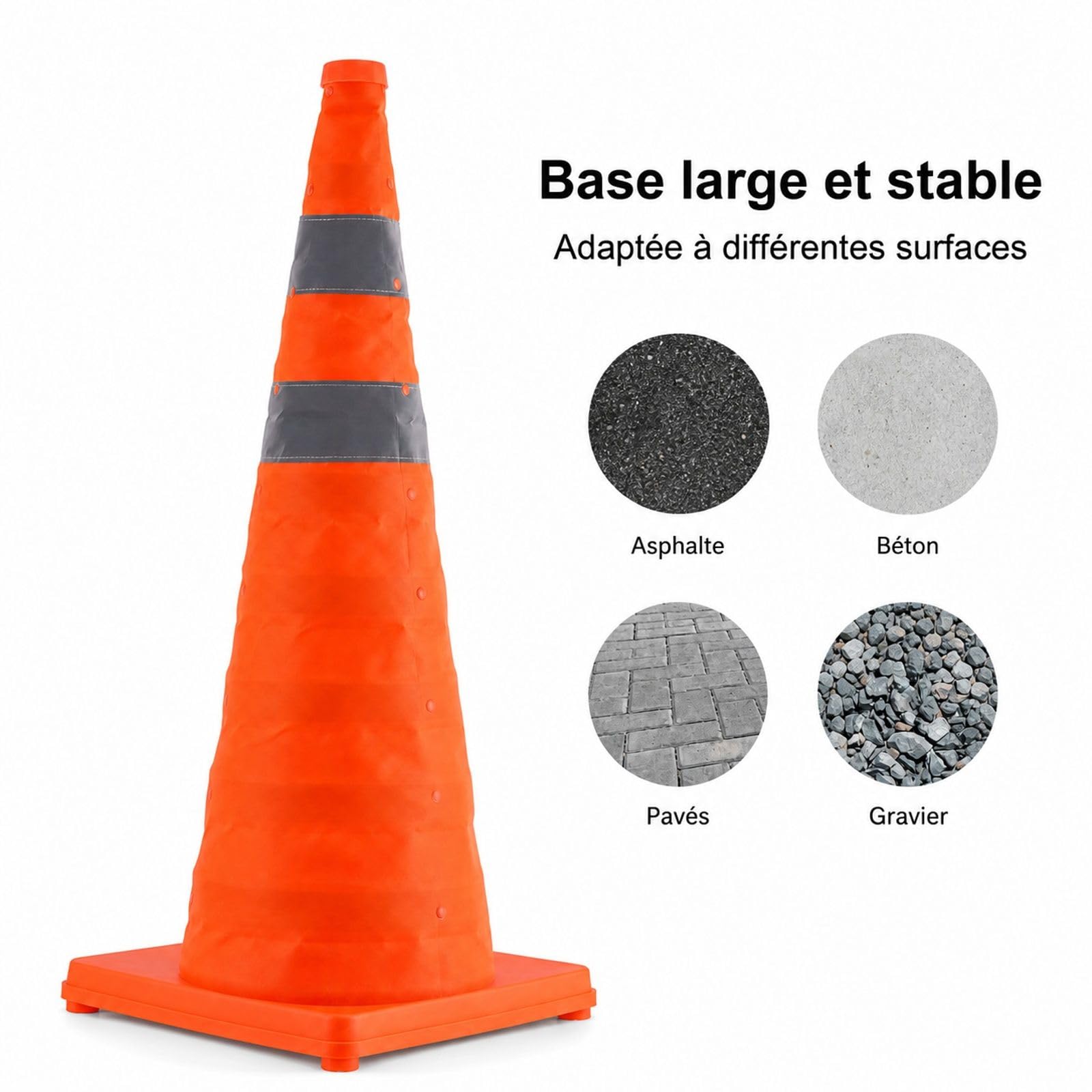 4 pièces cônes de signalisation Pliables avec collerette réfléchissante et Sac de Transport, pour Parking et contrôle de Circulation