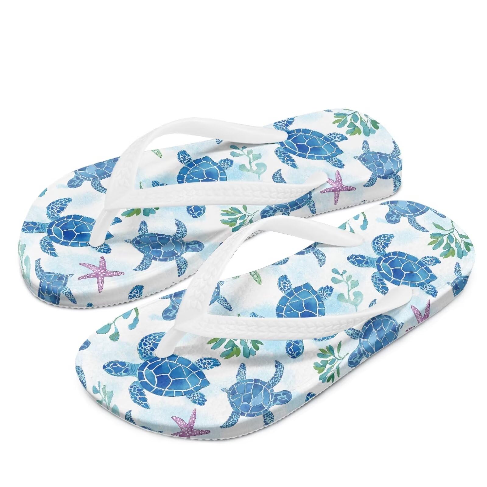 Watdotory Boy Flips Flops for Kids Blue Sea Turtles Print Child Slip-on Thong Sandals Kid Boys Slides Water Shoes for Beach Swim Pool Size 12