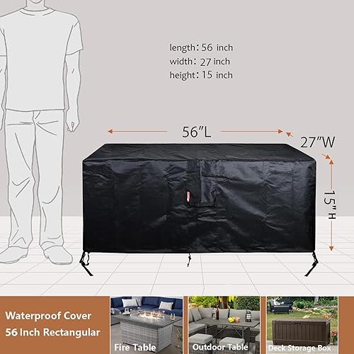 Miniatura 42 de SheeChung Funda rectangular para hoguera, se adapta a mesas de fuego de 44 a 48 pulgadas, para exteriores, impermeable, anti-rayos UV, 600D, funda
