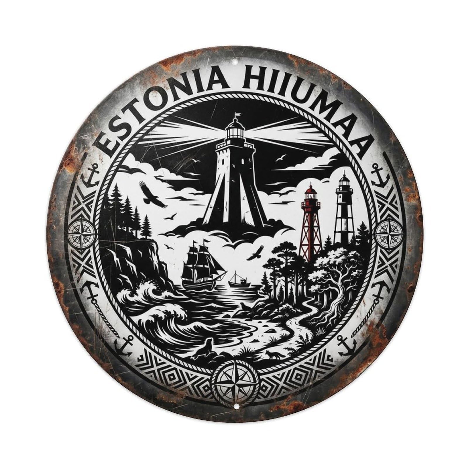 Hiiumaa Lighthouses Estonian Monochrome Europe Travel Metal Tin Sign