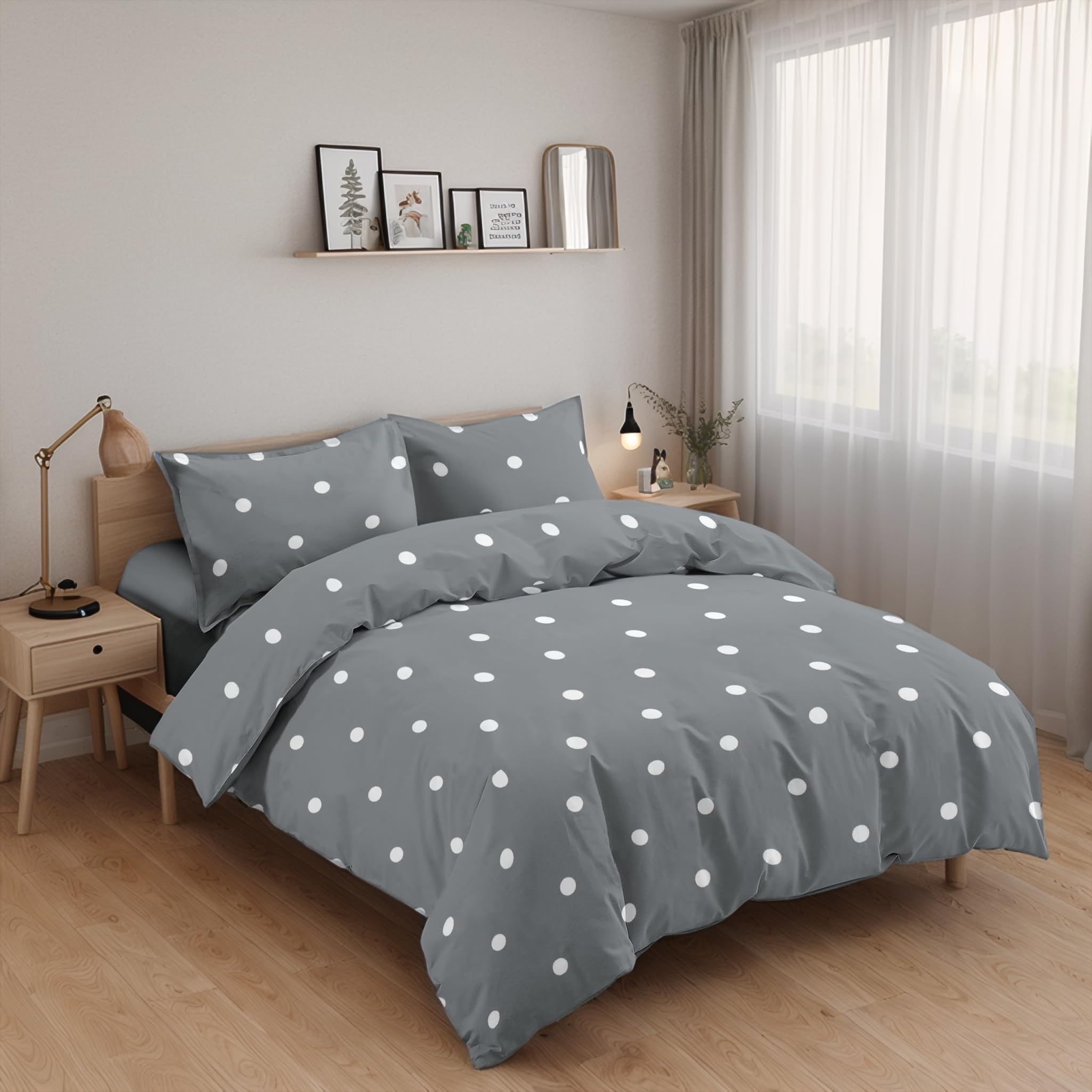 Juego de Funda Nórdica 4 Piezas Cama 180 Microfibra Suave Transpirable - 1 Funda Edredón 260x240 cm, 1 Bajera 180x200+28 cm y 2 Fundas de Almohada 50x100 cm (Punto Blanco)