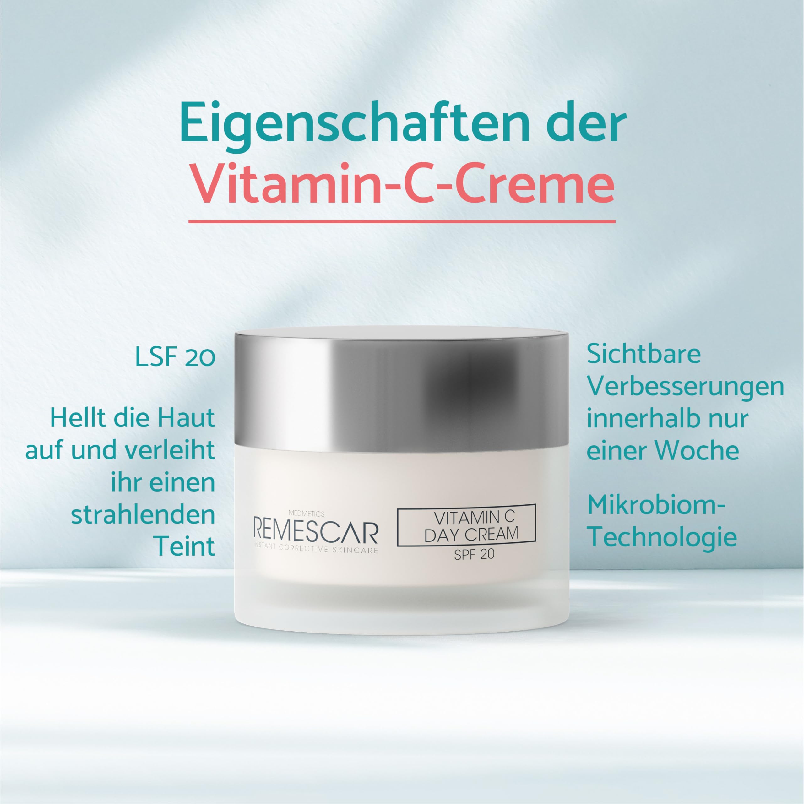 Remescar Tagescreme mit Vitamin C SPF 20 50ml – Feuchtigkeitsspendende Anti-Falten Gesichtscreme für Damen & Herren – Schützt vor UV-Strahlen, nährt & belebt die Haut