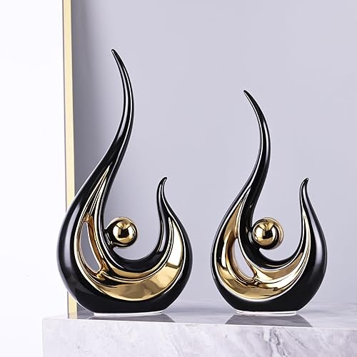 Miniatura 6 de Acento de decoración del hogar negro y dorado de 11.2 pulgadas de alto, centro de mesa de centro moderno de mediados de siglo, figuras modernas de