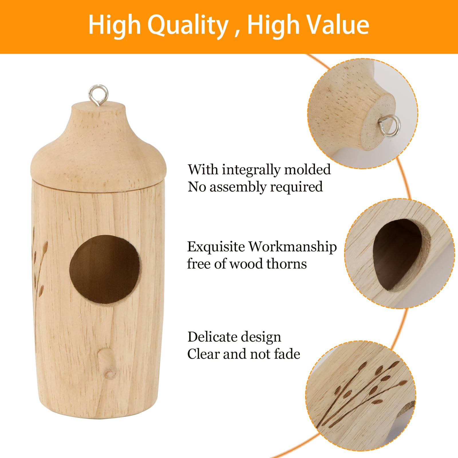 Casa de colibrí – Casas de colibrí de madera natural para colgar en el exterior, regalos de jardinería, decoración del hogar, 3 paquetes