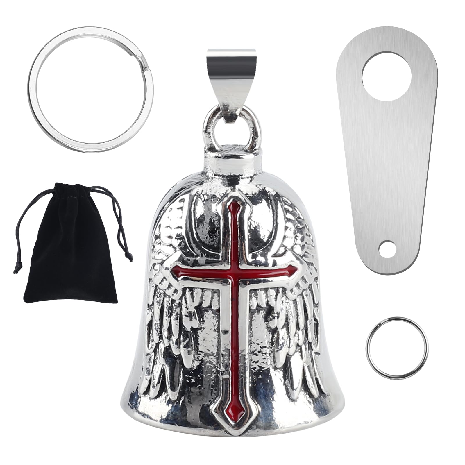 Vagcars Unisex Red Motorcycle Guardian Bell Angel,Biker Luck Riding Spirit Bell With Hanger,2 Key Chain Rings,Organiser Bag,Good Luck Charm Gift For Riders (Red)