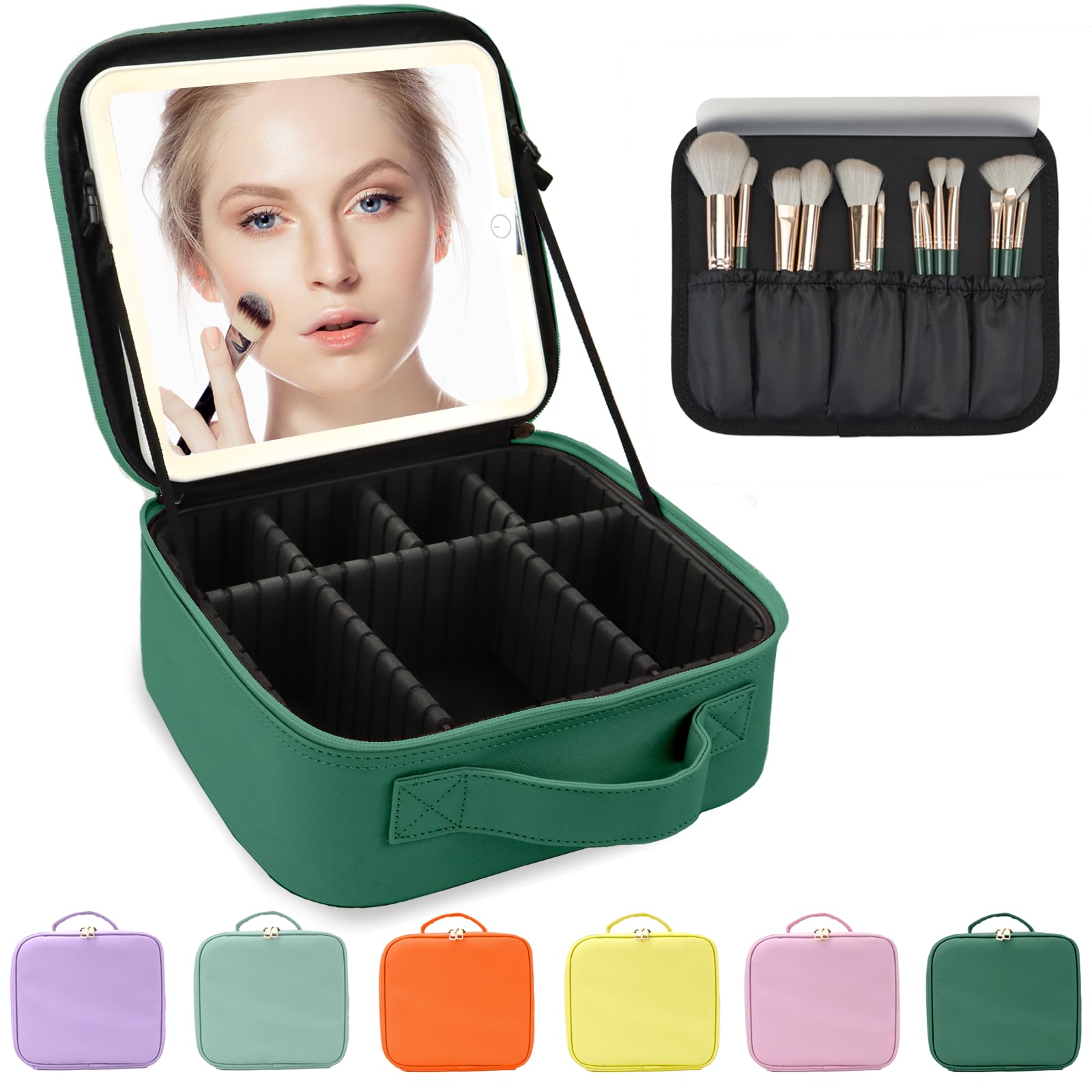 MORMID Makeup Bag with Led Mirror,Large Vanity Makeup Cases with 3 Color Setting,Portable Storage and Adjustable Dividers,for Women and Makeup Artists
