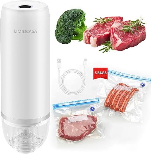 Sellador al vacío, sellador de alimentos compacto 5 veces más fresco, sellador al vacío de mano para almacenamiento de alimentos, sellador al vacío