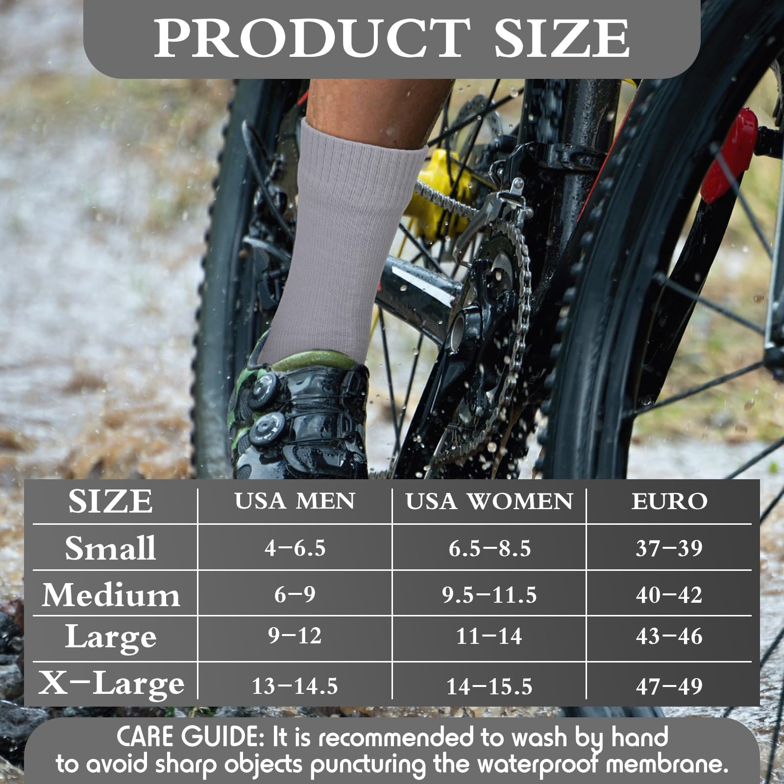 Jeyiour 2 Pairs Waterproof Socks Unisex Waterproof Breathable Outdoor Skiing Hiking Wading Fishing Socks for Men Women(Solid Color Style,Large)