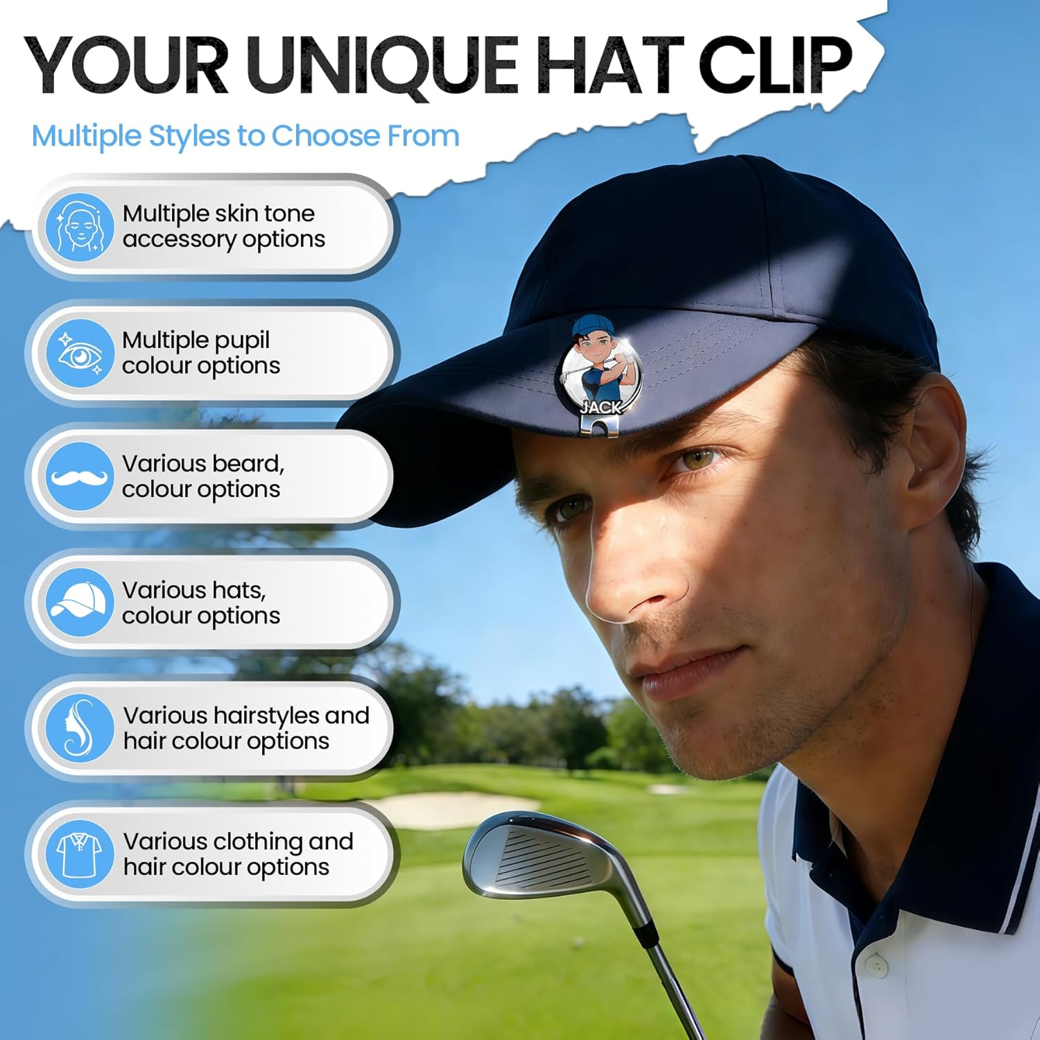Personalized Golf Ball Marker with Hat Clip | Custom Cartoon & Name Magnetic Marker for Golf Hat | Funny & Unique Golf Gifts for Men, Women, Dad | Golf Accessories for Players with Attitude