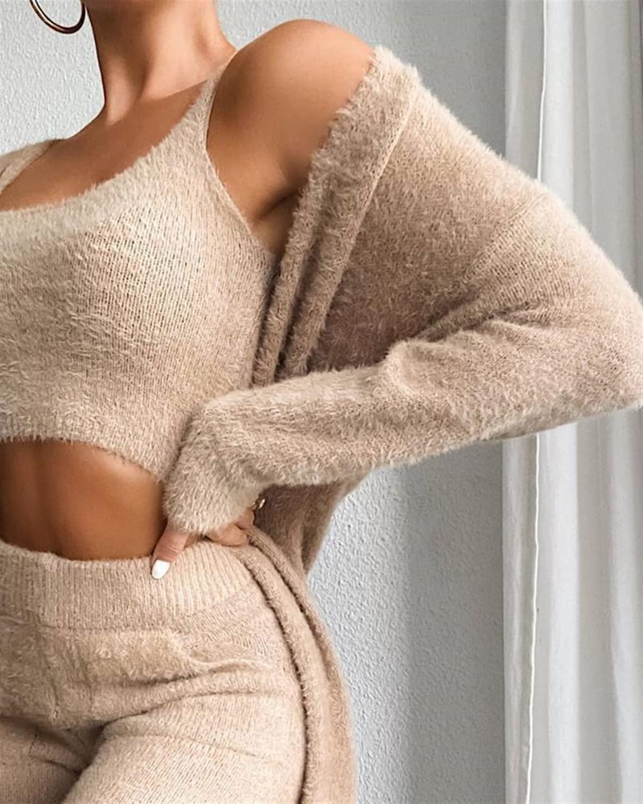 Domowy Garnitur Damski, Przytulanka Przytulanka, Dres Przytulanka, Zestaw Damski, Puszysty Dres Do Joggingu, Komplet Rekreacyjny Z Długimi Rękawami, Elegancka Piżama, Kombinezon Rekreacyjny