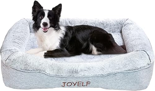 JOYELF Cama ortopédica grande de espuma viscoelástica para mascotas con funda lavable, diseño independiente con forro impermeable incluido