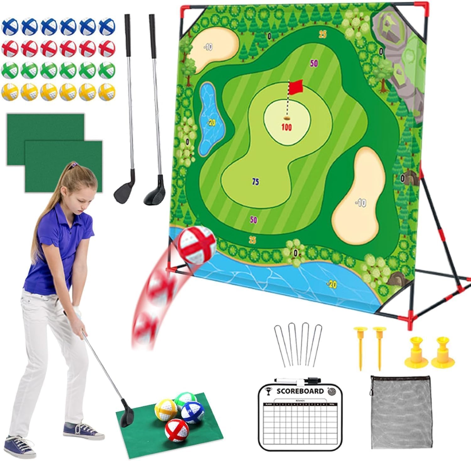 Ensemble de Jeu de Golf d'extérieur et d'intérieur – Conçu pour Les Enfants et Les Adultes, Comprend Un Tapis de Swing et Un Mur Cible – Le Jeu Actif, la Coordination et Les compétences