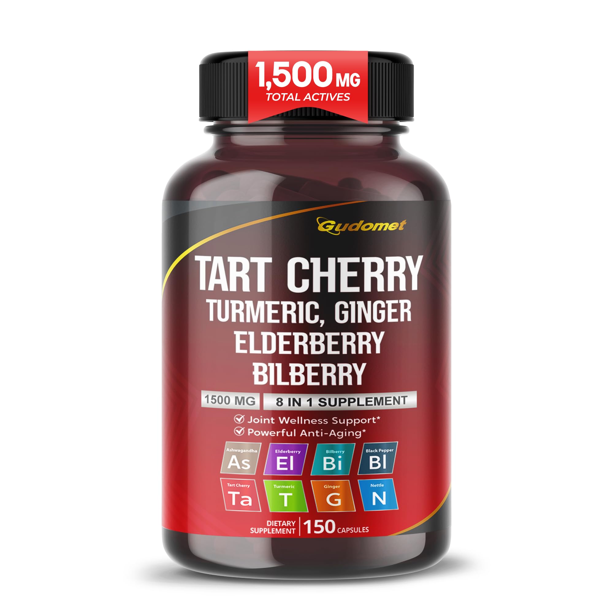 Tart Cherry Complex 1,500 mg with Turmeric & Ginger, 150 Capsules 150 count (pack of 1)