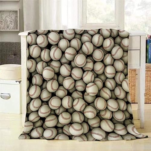 Mugod Manta de béisbol con ilustración 3D de vista panorámica de cientos de pelotas de béisbol, decorativa, suave, cálida, acogedora, de franela,
