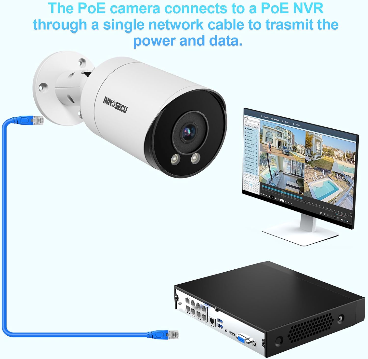 4MP PoE Camera with 2.8mm Lens 110ｰ Wide Angle Viewing, Outdoor Security IP Bullet Camera, Waterproof IP67, 100ft Night Vision, Built-in Mic/Audio, Human/Vehicle Detection, INB4FR49E