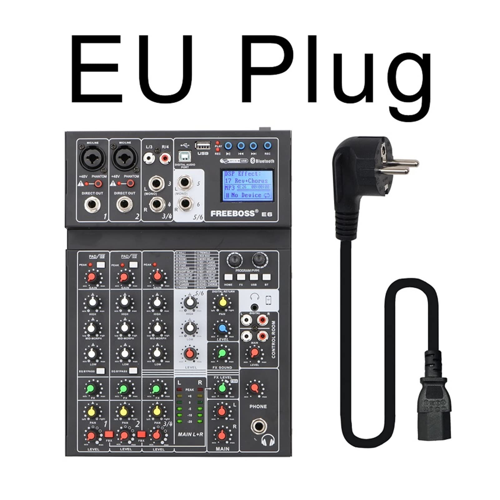 E6 6 Channel Bluetooth 24 Dsp effect USB Record Computer Record Karaoke Party Studio Mobile Live Broadcast Audio Mixer