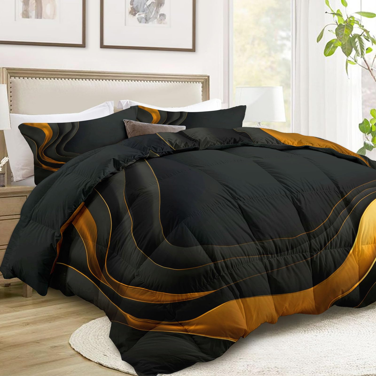 Generisch Piumino da 200 x 200 cm, 4 stagioni, 3D, reversibile, per tutto l'anno, lussuoso, con onde astratte, senza rivestimento, lavabile, con federa