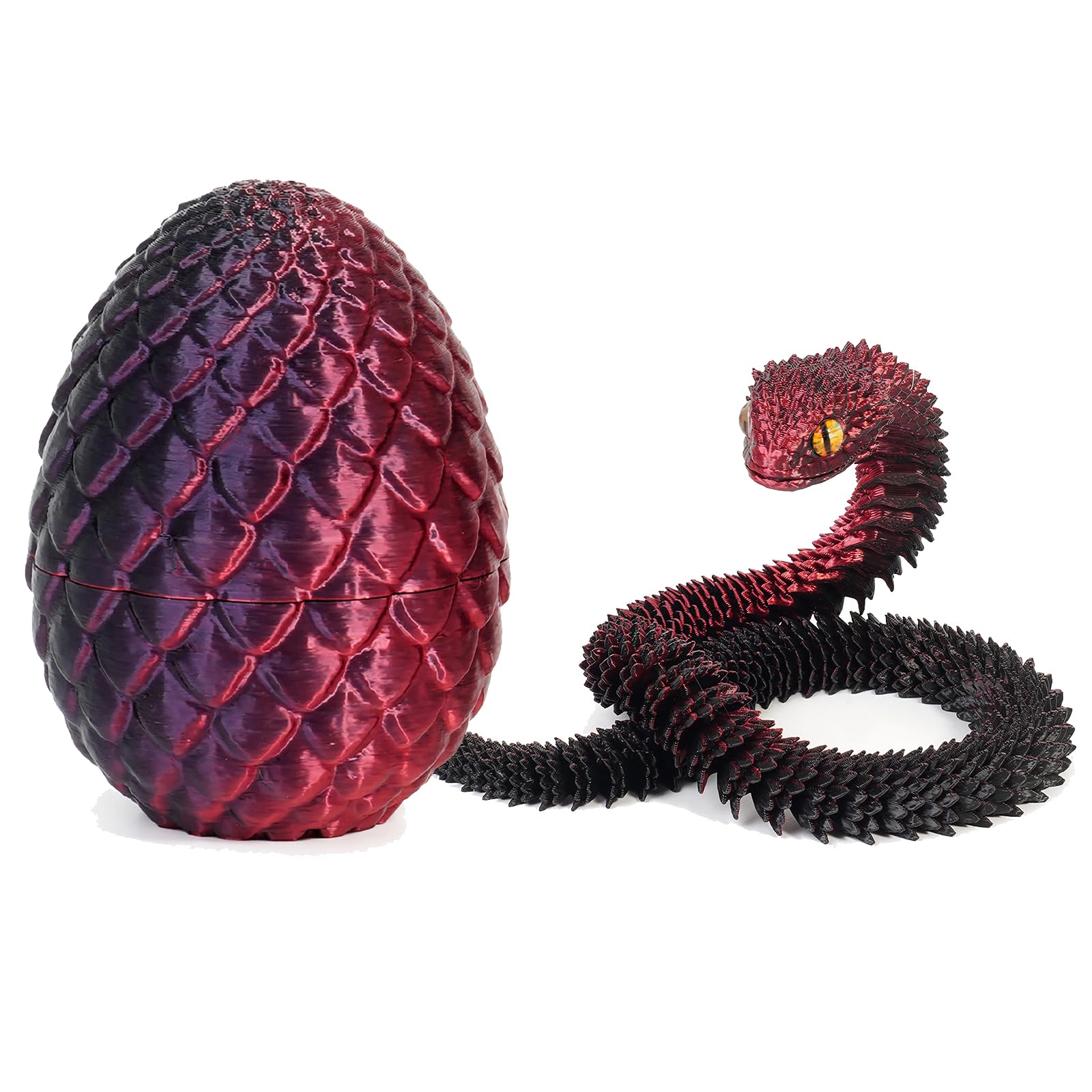 XCDTXJL 3D Printed Snake Egg with Flexible Joints Realistic Snake Model for Easter Home Office Decor Toy Gift (Black-red)