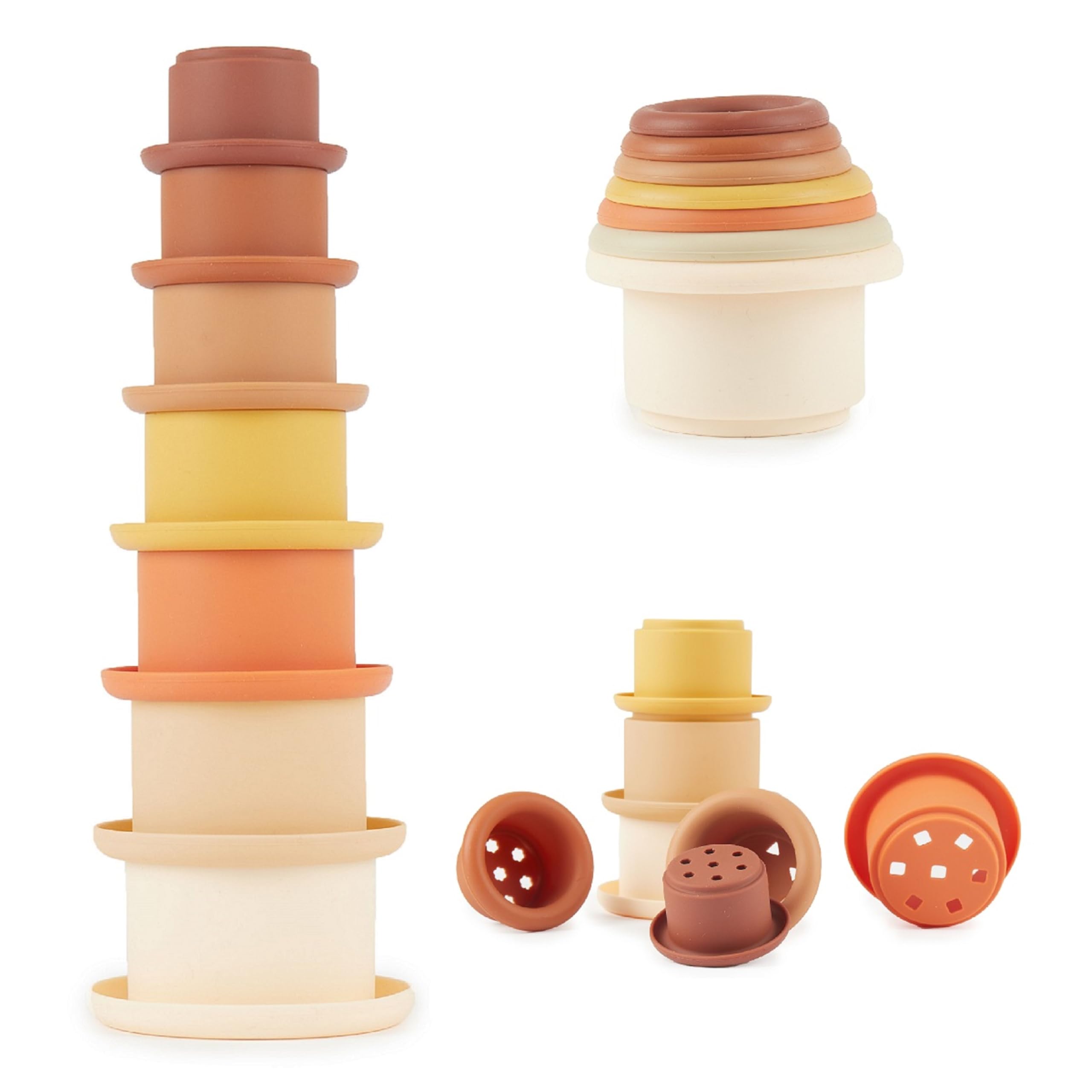 Bieco Tazza Impilabile in Silicone Chocolate Bliss | Costruzioni Morbide | Costruzioni per Bambini 1 Anno Cubi Impilabili Bambini Piramide Montessori per Bambini Cubotti Morbidi Bambini Neonato