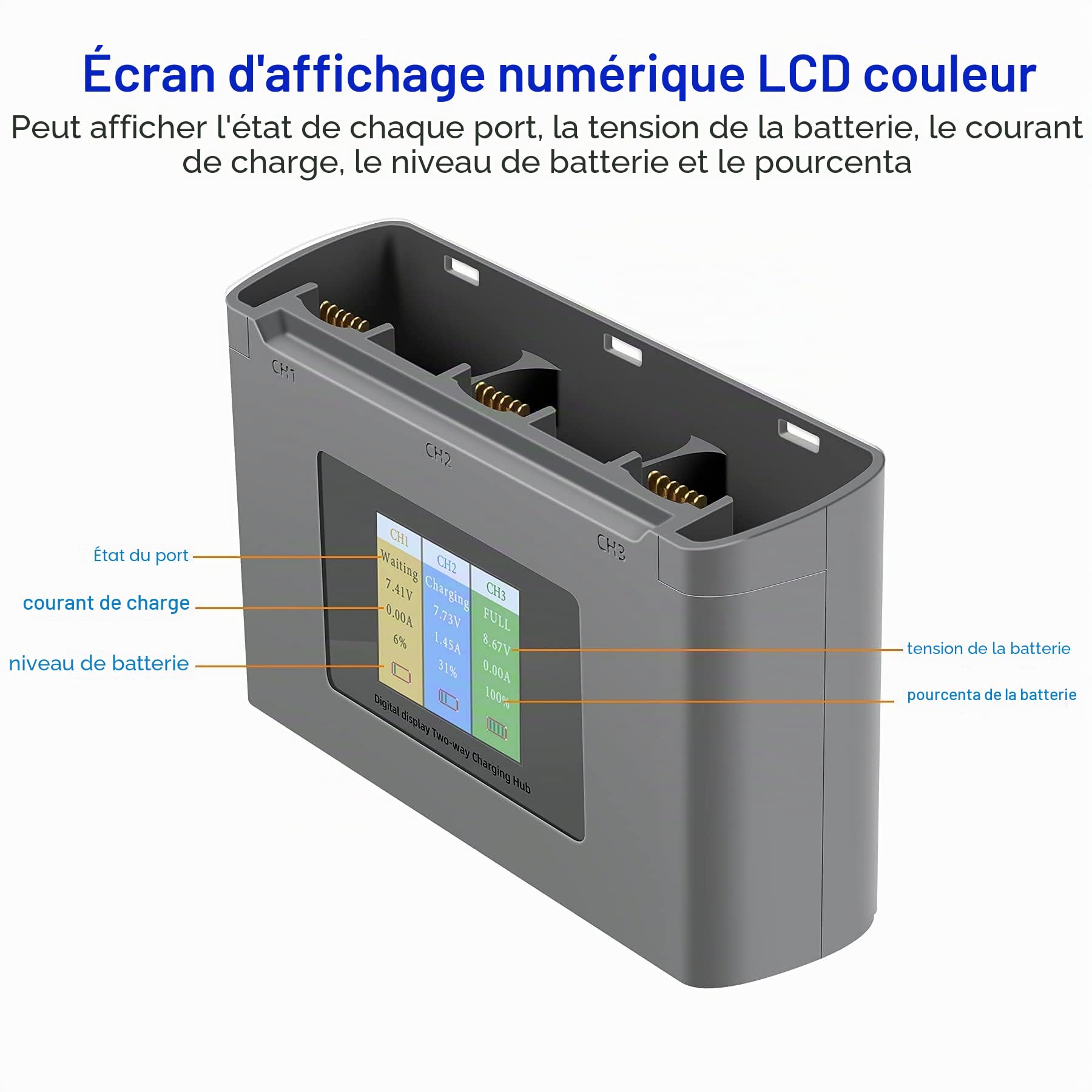 Chargeur de Batterie à écran LCD USB Charge bidirectionnelle Chargeur Intelligent Hub Station de Charge de Batterie pour DJI Mini 2 Mini SE Drone