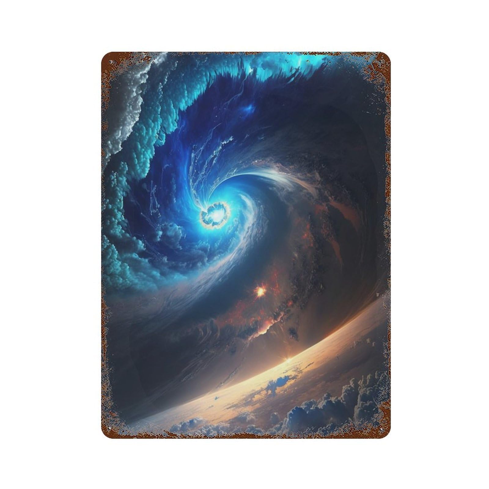 Garage Style Galactic Spiral Nebula Aged Metal Wall Plaque 15.7"x11.8", Old School Wall Decor for Bar And Workshop