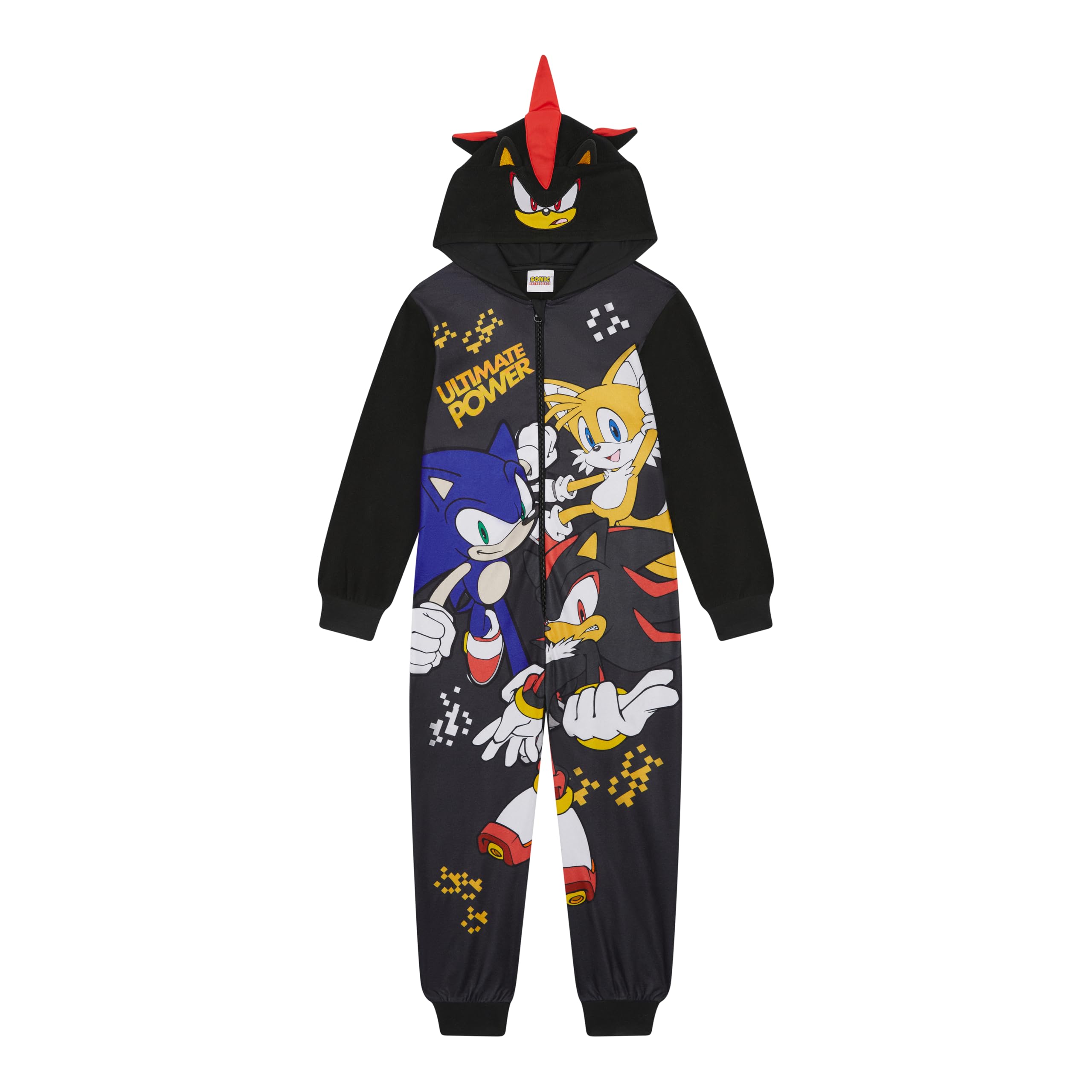 Sonic The Hedgehog Boys Shadow Or Girls Hooded Onesie, All In One Pyjamas, Black Age 9-10 Years