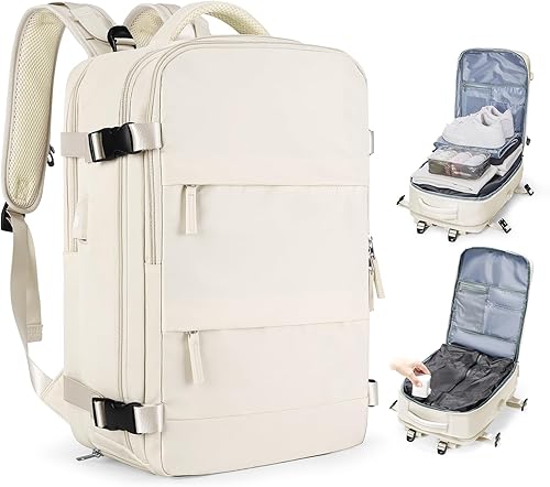 Miniatura 40 de Mochila de viaje grande, bolsa de mano, aprobada para aviones, para artículos personales, para hombre o mujer, color beige con marrón