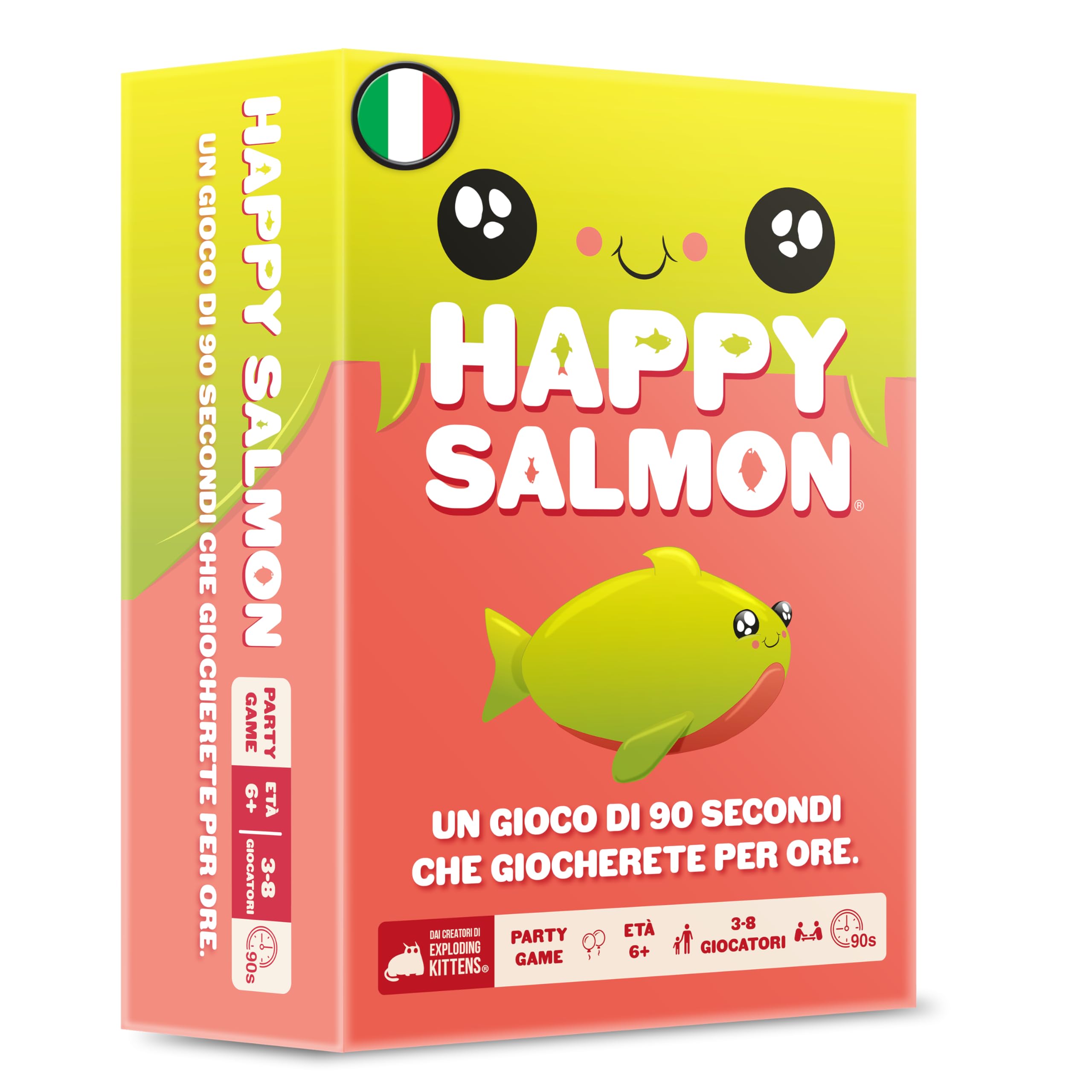 Asmodee – HAPPY SALMON – Gioco da Tavolo Divertente | Carte da Gioco Rapido e Frenetico dai Creatori di Exploding Kittens – 3-8 Giocatori – 6+ Anni – 90 Secondi – Ed. Italiana