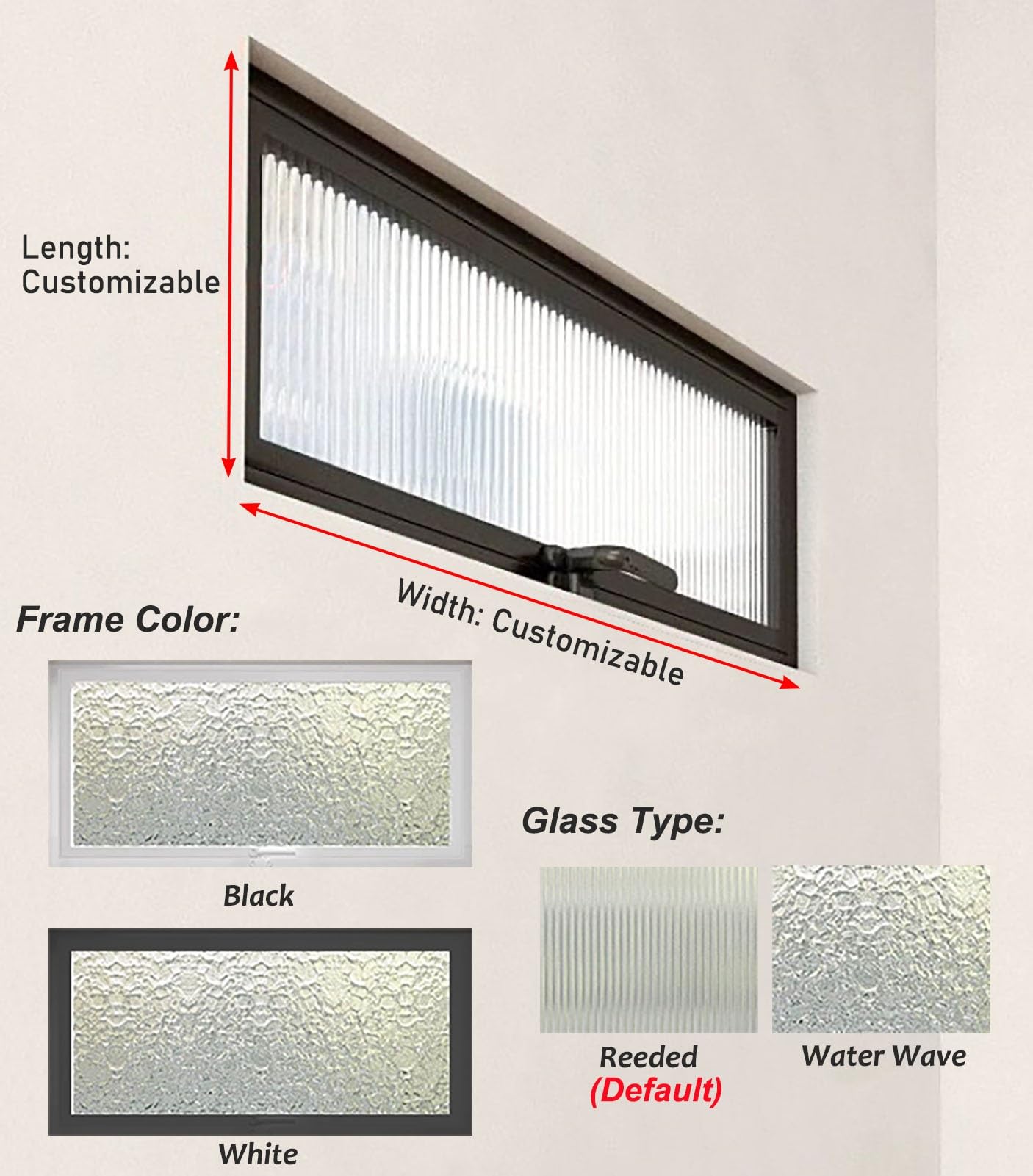Ventanas Ventana de Baño Pivotante de 360 ​​grados con Vidrio Estriado, Ventana de Travesaño de Cobertizo con Manija, Ventanas de Reemplazo Rectangulares, Ventana Empotrada para Garaje/oficina(White,9