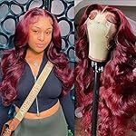 99J Burgundy Body Wave Lace Front Wigs Human Hair,13x4 HD Transparent Lace Frontal Wig Pre Plucked with Baby Hair,Wine Red Colored Body Wave Human Hair Wigs for Women 180 Density 18 inch