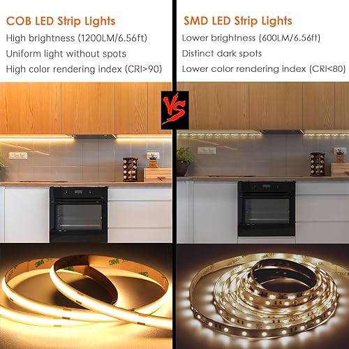 Miniatura 7 de Tira de luces LED, tira de luz LED COB de 6.56 pies, 5 V, regulable, con control remoto, alimentada por USB, tira de luz LED para retroiluminación