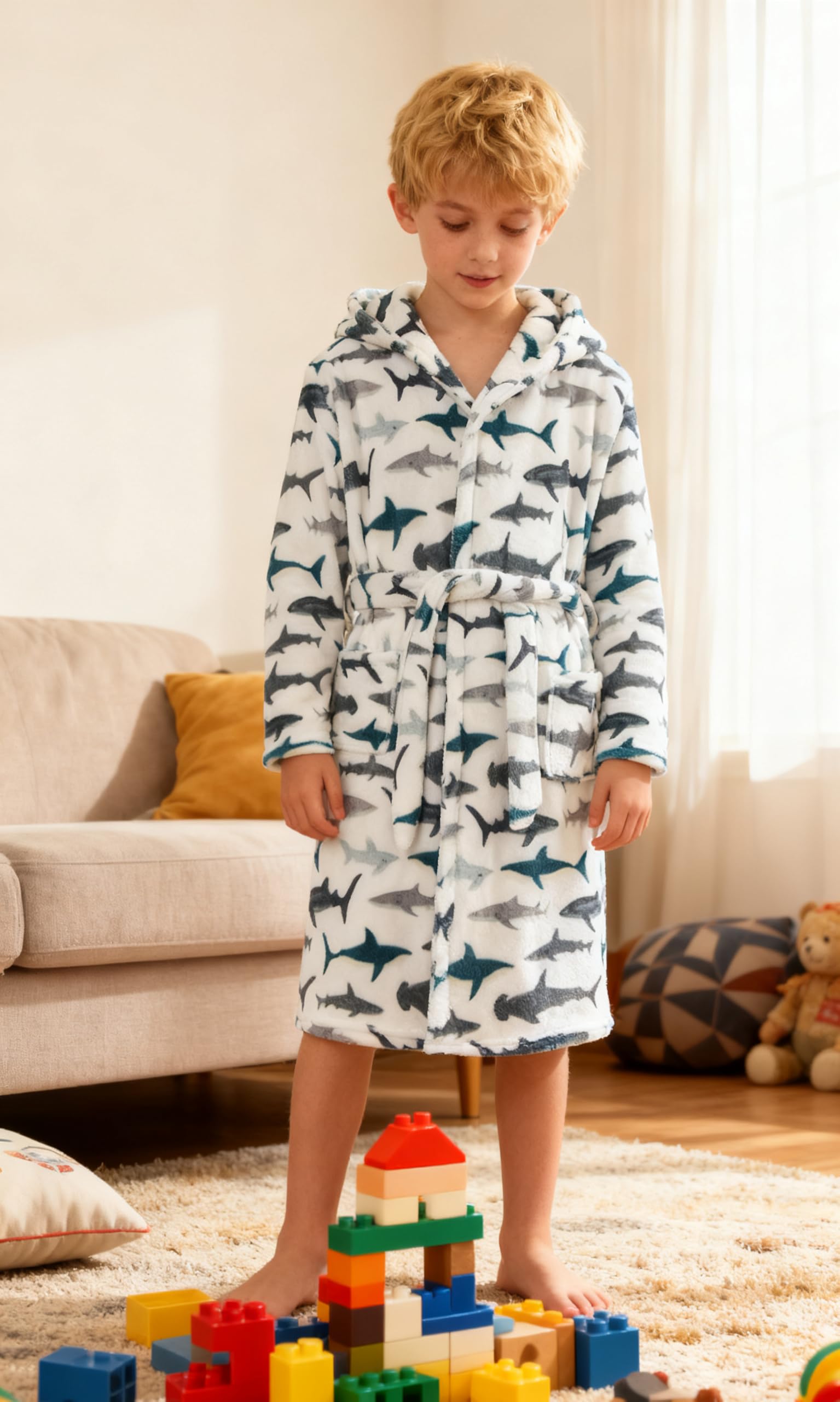 Shark Robe Snapklik.com : Boys Shark Robes Kids Fleece Bathrobes Hooded Flannel ...