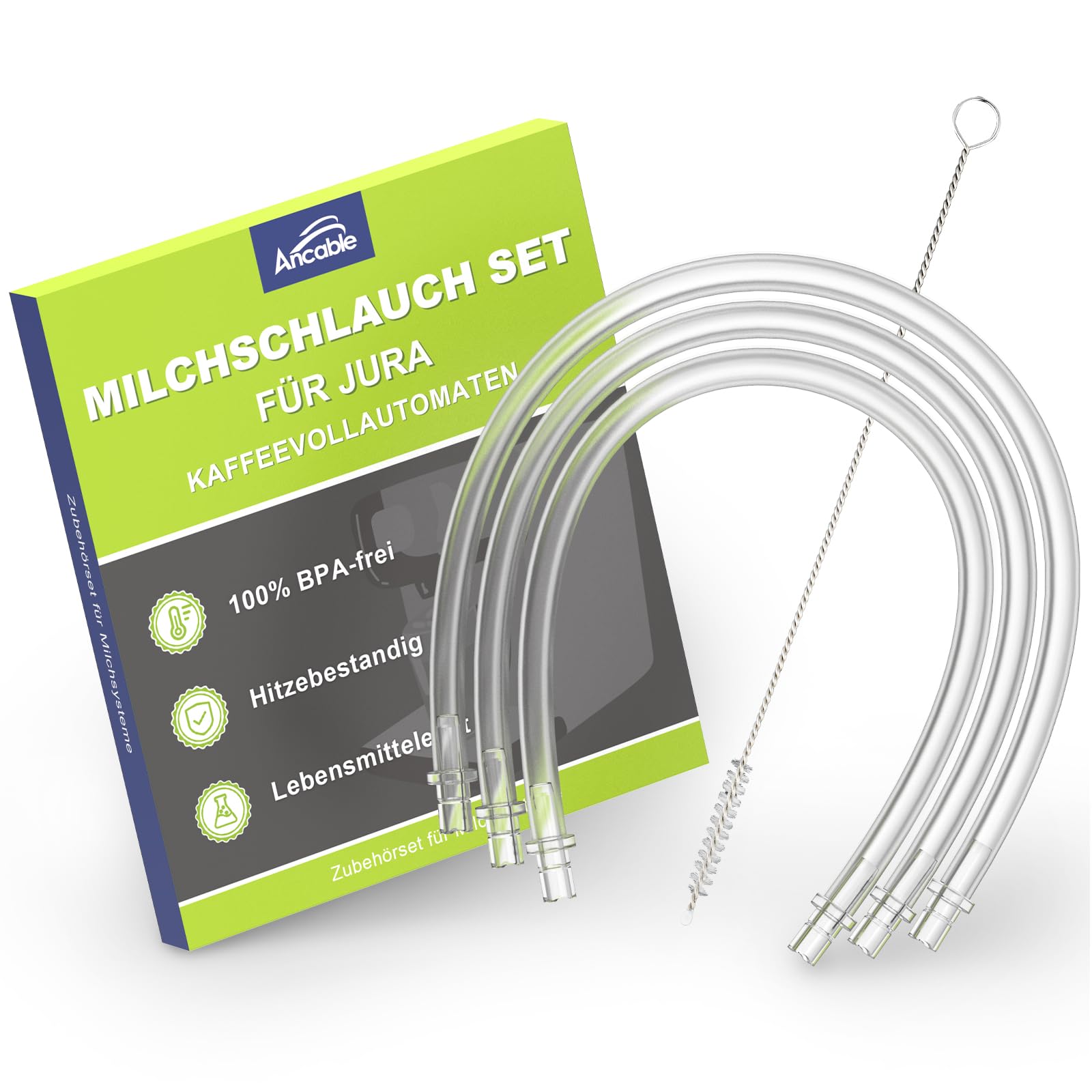 Ancable Manguera de leche para cafeteras automáticas Jura, 3 mangueras de leche resistentes al calor y 6 boquillas de conexión con cepillo de limpieza, compatible con máquinas automáticas Jura
