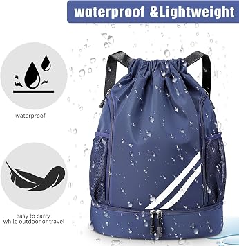 KIKIGOAL Unisex Drawstring Sports Backpack, Large Sports Gym Bag With Shoe Compartment, Waterproof PE School Backpack with Shoe Bag for Football, Basketball, Volleyball