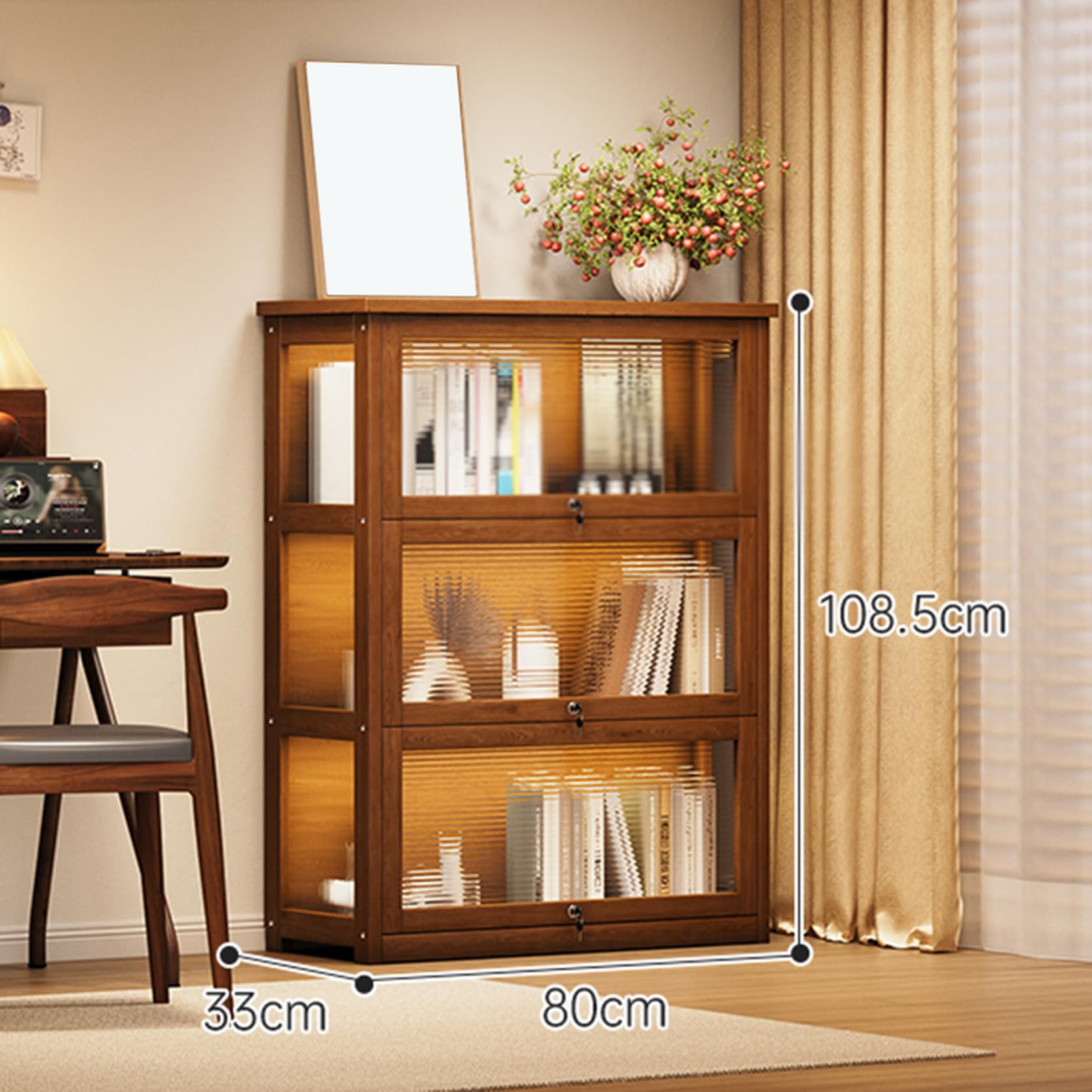 Amazon｜MJKQ9 鍵付き 本棚 透明扉 ディスプレイケース 60*33*108 扉